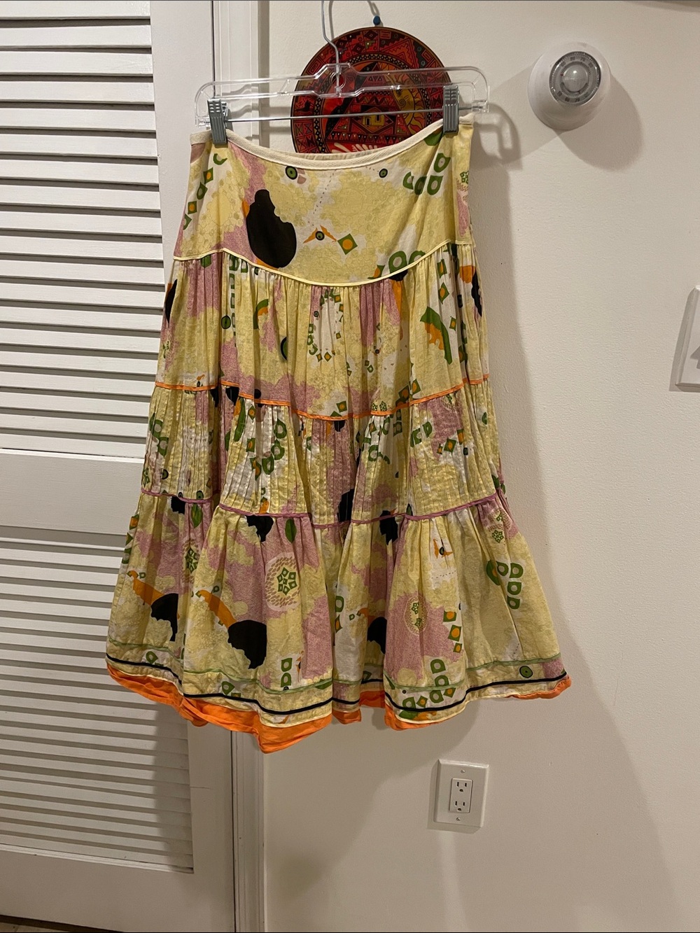 Catherine Malandrino Tiered Floral A-Line Skirt in Yellow, Pink and Black